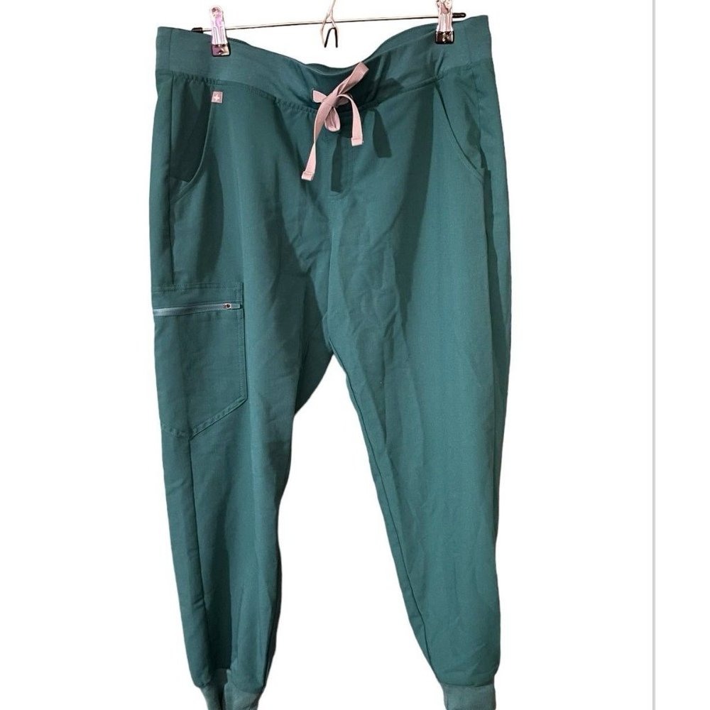 Figs Teal Track Pants with Pink Drawstring